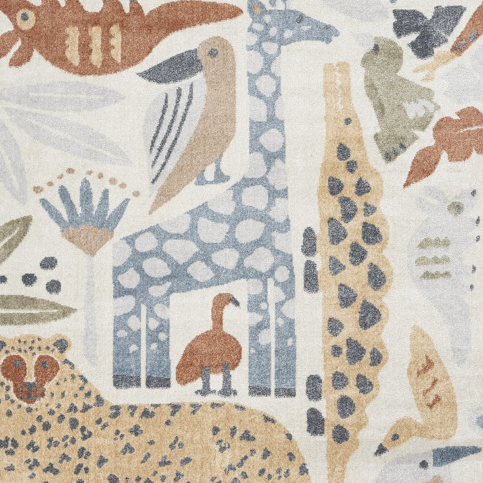 5' X 7' Ivory Blue and Gray Animal Print Washable Area Rug