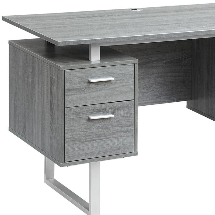 51" Gray and Silver Wood and Steel Pedestal Executive Desk With Two Drawers