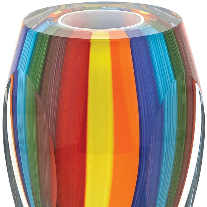 6" Blue Clear Red And Yellow Cylinder Crystal Glass Table Vase