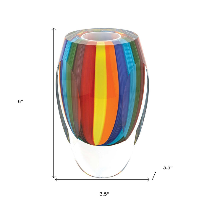 6" Blue Clear Red And Yellow Cylinder Crystal Glass Table Vase