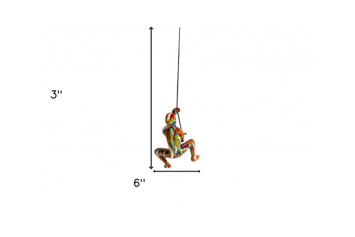 6" X 3" Rainbow Resin Climbing Man Hanging Dimensional Sculpture With Hooks