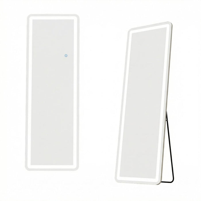 60" Silver Glass Lighted Wall Mounted Leaning And Freestanding Framed Full Length Mirror