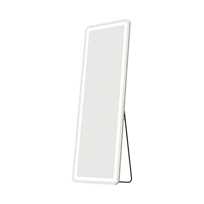 60" Silver Glass Lighted Wall Mounted Leaning And Freestanding Framed Full Length Mirror