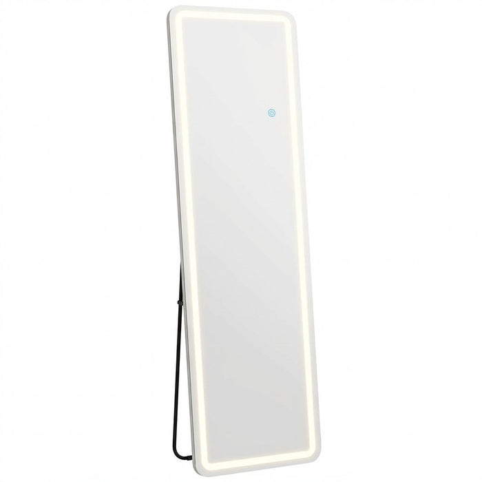 64" Silver Lighted Wall Mounted And Freestanding Framed Full Length Mirror