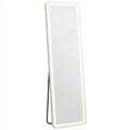 64" Silver Lighted Wall Mounted And Freestanding Framed Full Length Mirror