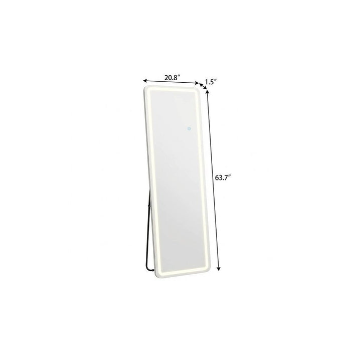 64" Silver Lighted Wall Mounted And Freestanding Framed Full Length Mirror