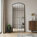 67" Black Metal Geometric Arch Wall Mounted Or Leaning Framed Full Length Mirror