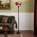 69" Black And Red Torchiere Floor Lamp With Red Dragonfly Glass Dome Shade
