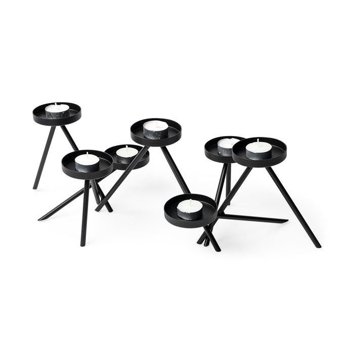 7" Black Geometric Metal Tabletop Votive Candle Holder