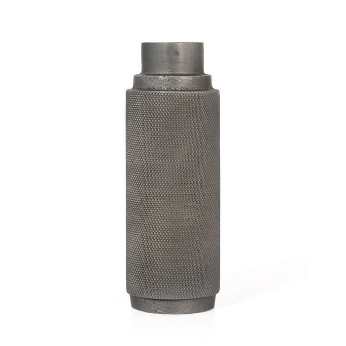 7" Gray Distressed Aluminum Geometric Tabletop Taper Candle Holder