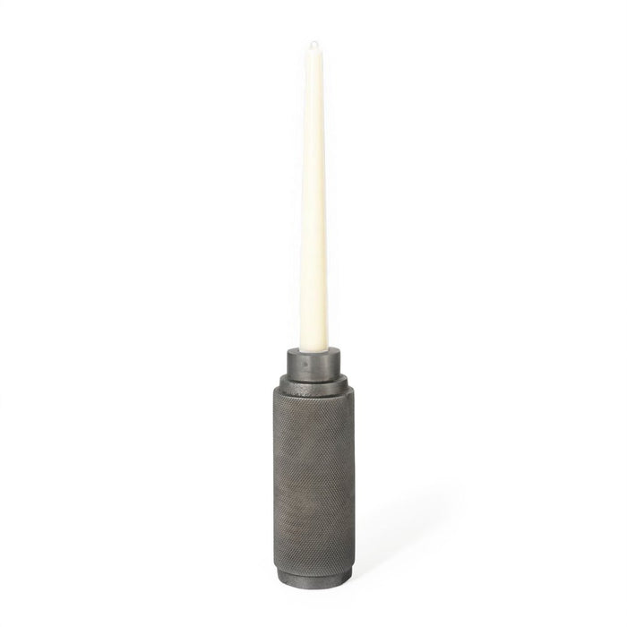 7" Gray Distressed Aluminum Geometric Tabletop Taper Candle Holder