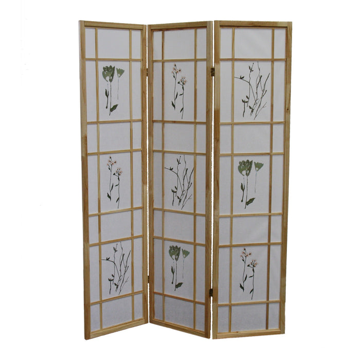 70" Brown And White Heavy Duty Rice Paper Folding Three Panel Screen Room Divider