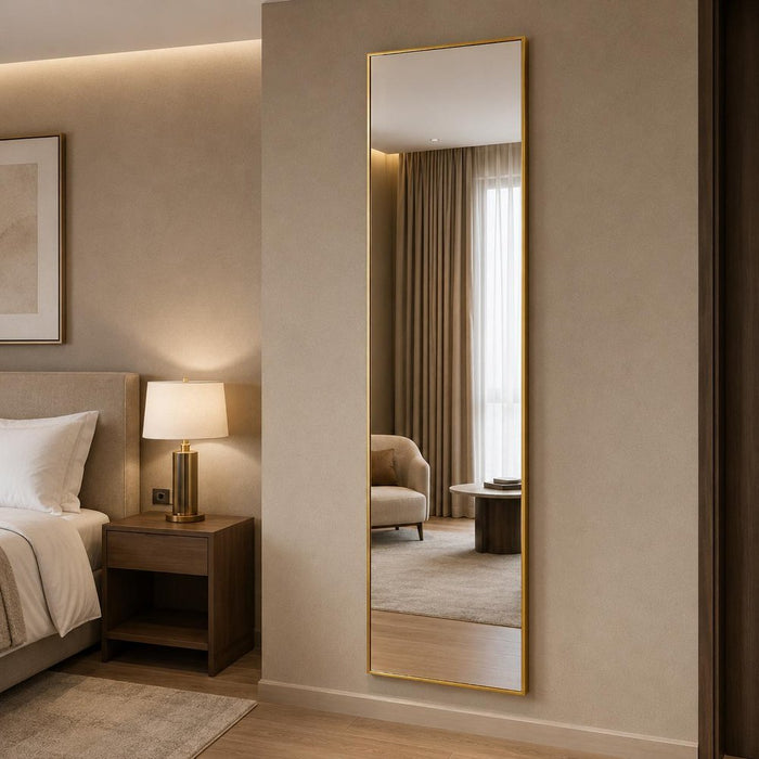 70" Gold Aluminum Freestanding And Wall Mounted Framed Full Length Mirror