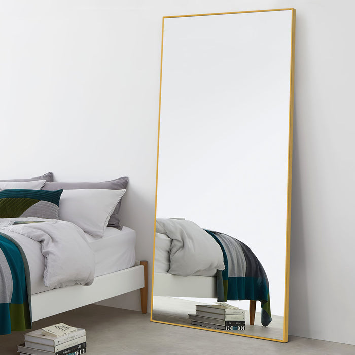 71" Gold Metal Leaning Framed Full Length Mirror