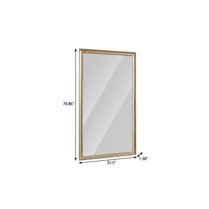 71" Golden Brown Wood Wall Mounted And Leaning Framed Full Length Mirror