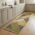8' Blue And Beige Geometric Runner Rug