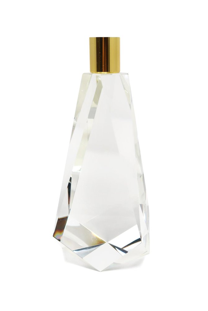 8" Clear And Gold Geo Faceted Crystal Tabletop Taper Candlestick