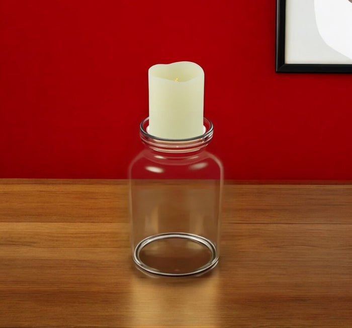 8" Clear Glass Centerpiece Pillar Candle Holder With Candle