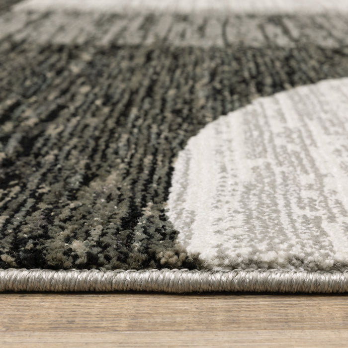 8' Gray And Ivory Geometric Runner Rug