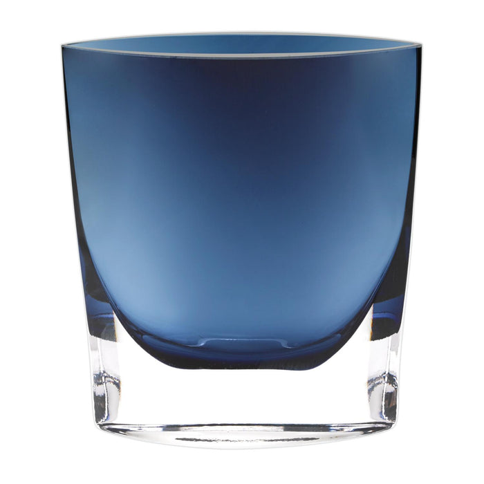 8" Midnight Blue And Clear Oval Crystal Glass Table Vase