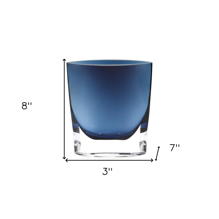 8" Midnight Blue And Clear Oval Crystal Glass Table Vase