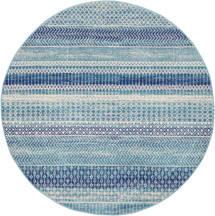 8' Navy Blue Round Floral Power Loom Area Rug