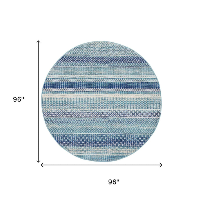 8' Navy Blue Round Floral Power Loom Area Rug