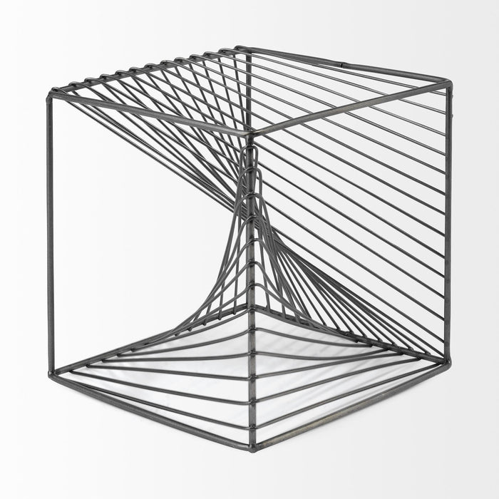 8" Silver Metal Cube Tabletop Sculpture