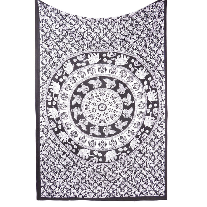 80" X 56" Black And White Mandala Cotton Hanging Tapestry
