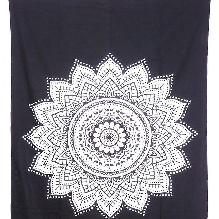 80" X 56" Black And White Mandala Cotton Hanging Tapestry