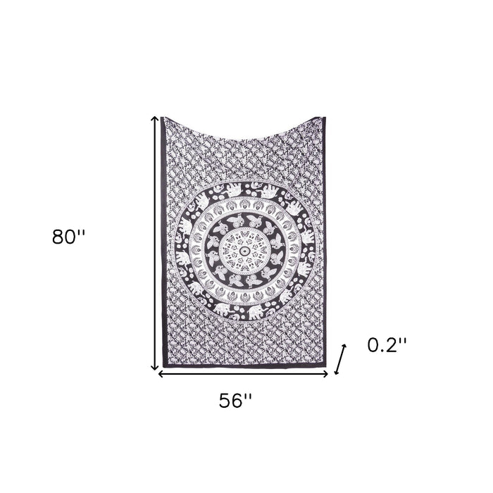 80" X 56" Black And White Mandala Cotton Hanging Tapestry