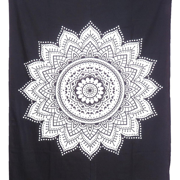 80" X 56" Black And White Mandala Cotton Hanging Tapestry