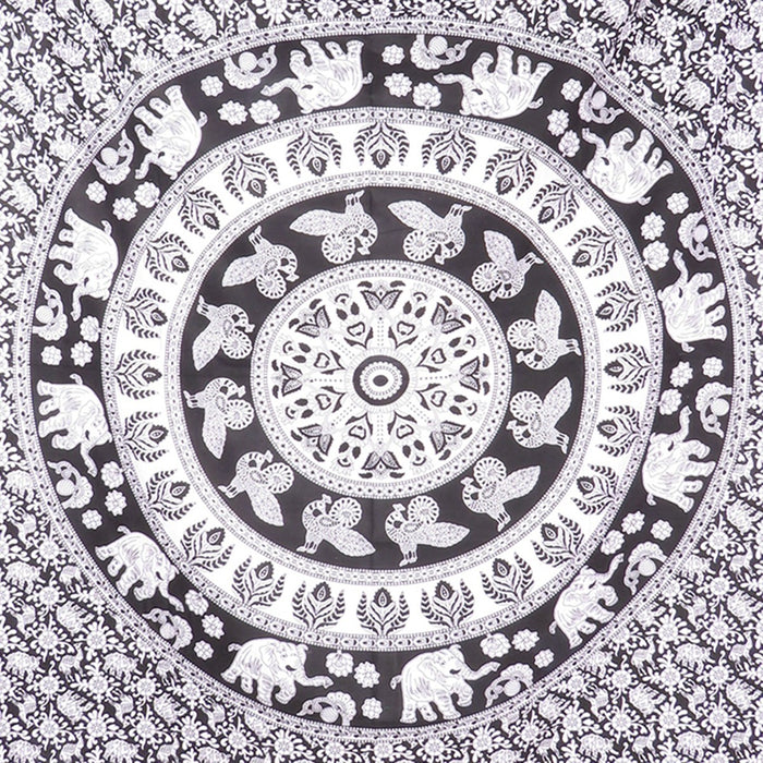 80" X 56" Black And White Mandala Cotton Hanging Tapestry