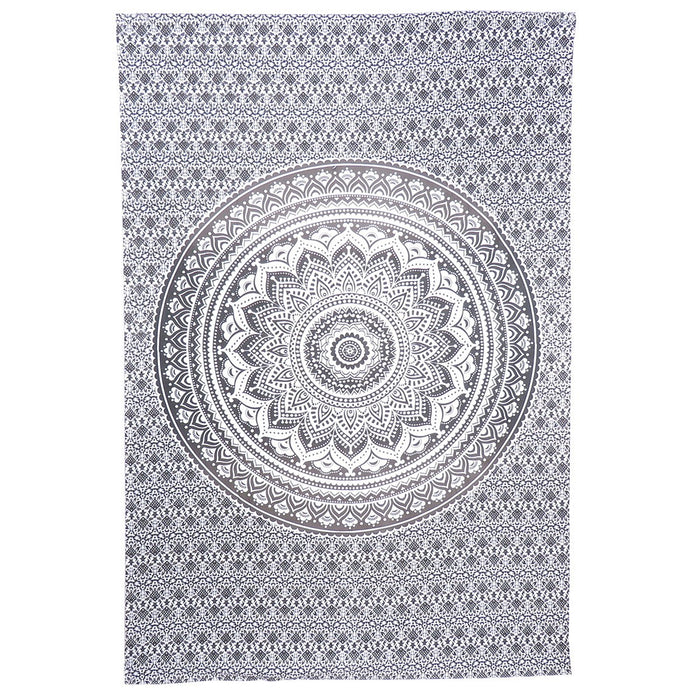 80" X 56" Gray And White Mandala Cotton Hanging Tapestry