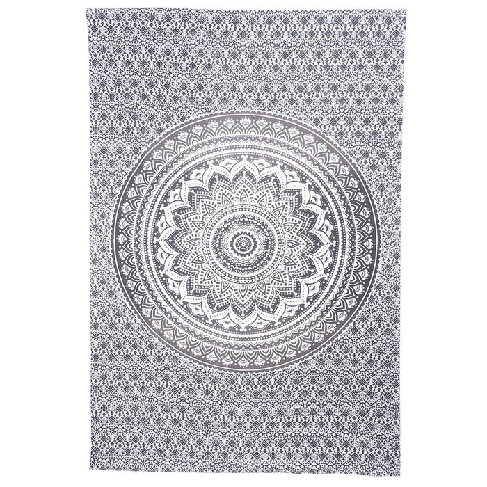 80" X 56" Gray And White Mandala Cotton Hanging Tapestry