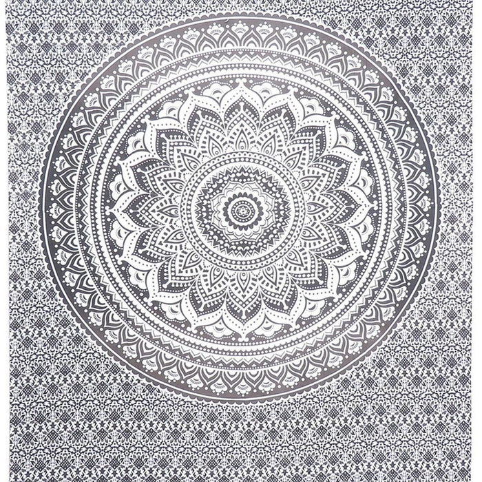 80" X 56" Gray And White Mandala Cotton Hanging Tapestry