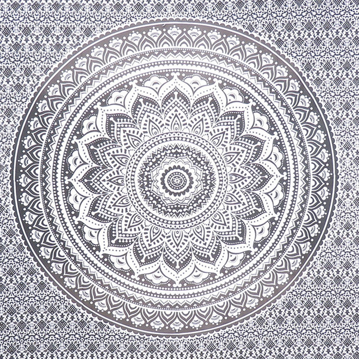 80" X 56" Gray And White Mandala Cotton Hanging Tapestry