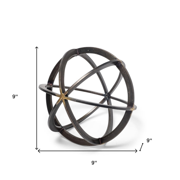 9" Black Metal Round Tabletop Sculpture