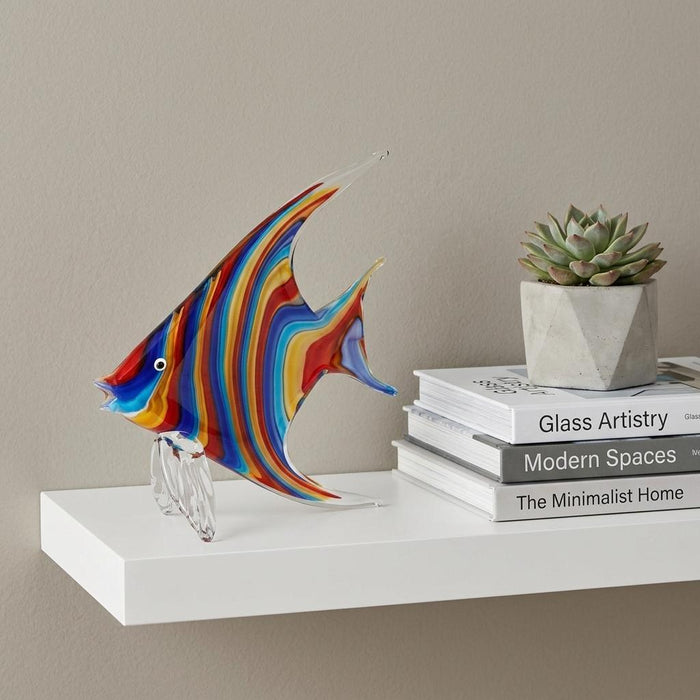 9" Blue and Red Murano Glass Fish Figurine Tabletop Sculpture