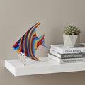 9" Blue and Red Murano Glass Fish Figurine Tabletop Sculpture