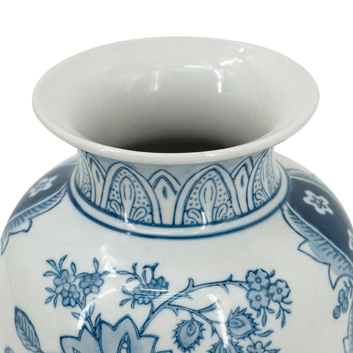 9" Light Blue And White Floral Round Porcelain Jar