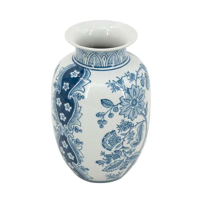 9" Light Blue And White Floral Round Porcelain Jar