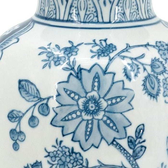 9" Light Blue And White Floral Round Porcelain Jar