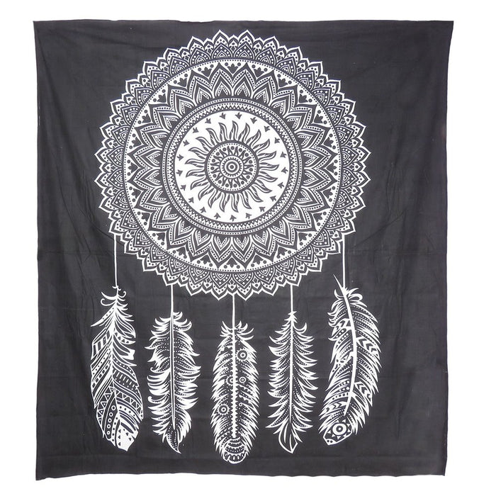 92" X 84" Black And White Abstract Cotton Hanging Tapestry
