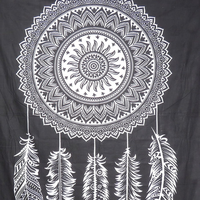 92" X 84" Black And White Abstract Cotton Hanging Tapestry