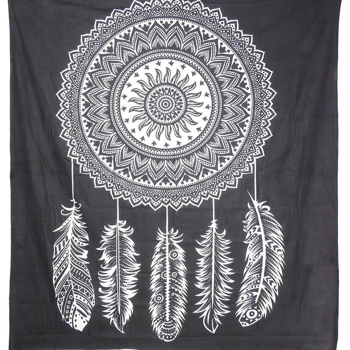 92" X 84" Black And White Abstract Cotton Hanging Tapestry