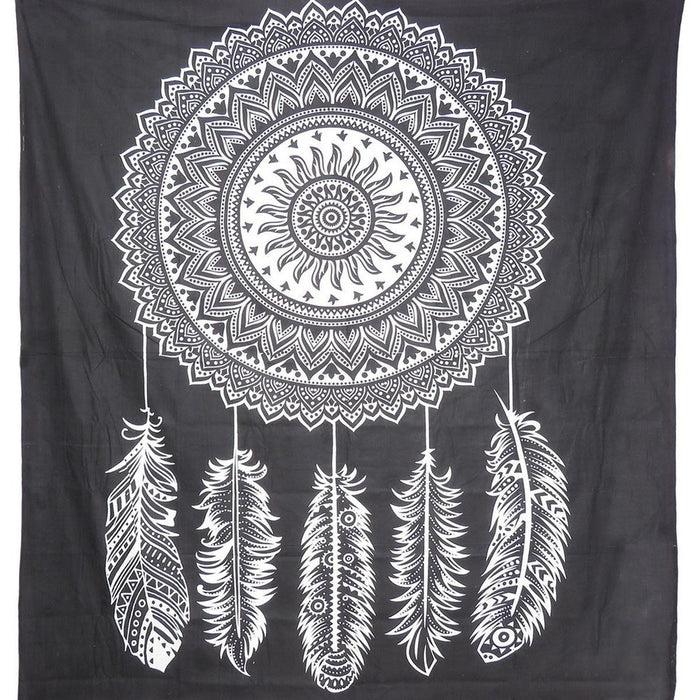 92" X 84" Black And White Abstract Cotton Hanging Tapestry