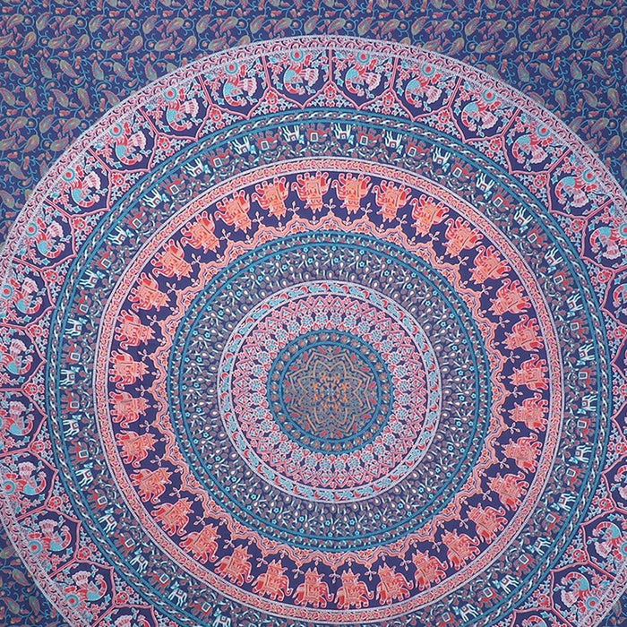 92" X 84" Green Blue And Orange Mandala Cotton Hanging Tapestry