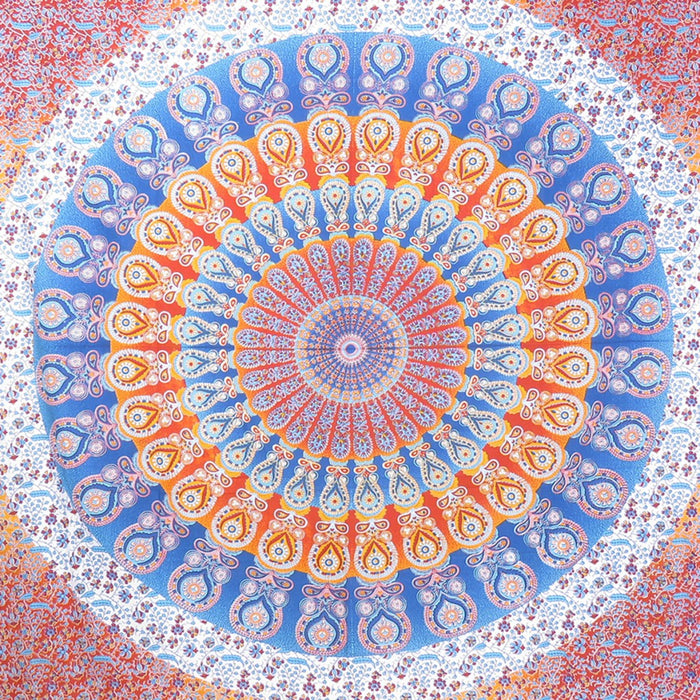 92" X 84" Orange Blue And Yellow Mandala Cotton Hanging Tapestry
