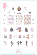 layered-nail-art-stamping-plate-inspo-card-with-colorful-images-of-couples-holding-hands-hugging-in-and-sitting-together-with-words-for-nail-art